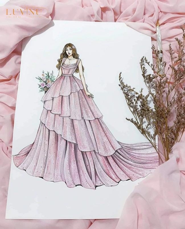 Hé lộ bản vẽ váy cưới chính thức siêu lộng lẫy của Phương Trinh Jolie