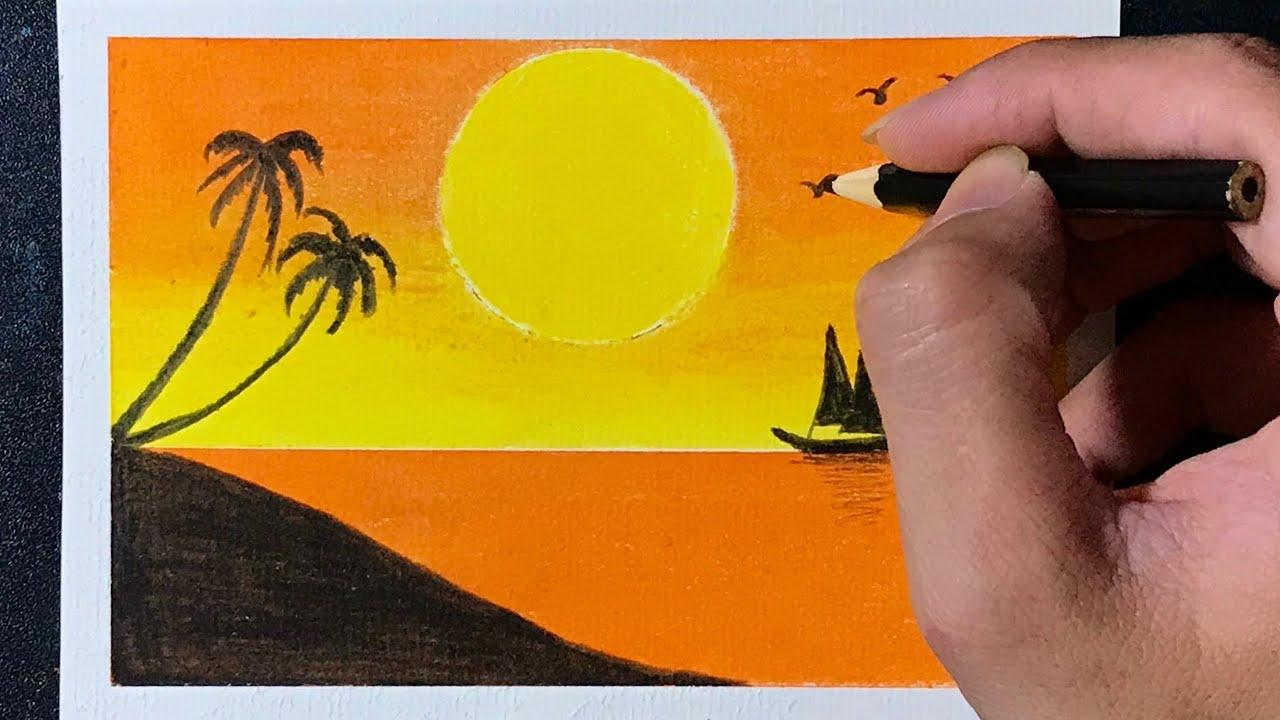 Cách Vẽ Tranh Phong Cảnh Hoàng Hôn Trên Biển Bằng Màu Sáp Dầu  how to draw  sunset with oil pastel  YouTube
