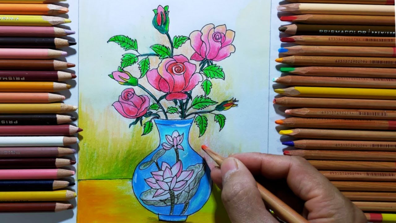 BÉ HỌA SĨ  Thực hành tập vẽ 75 Vẽ lọ hoa  YouTube