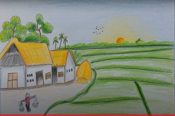 Hướng dẫn vẽ tranh phong cảnh con đường nông thôn với bút chì