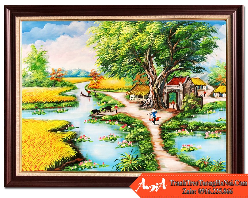 Tranh vẽ phong cảnh làng quê Việt Nam đơn giản đẹp nhất
