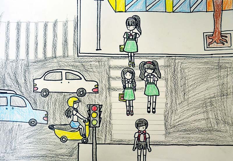 Bức tranh vẽ đề tài an toàn giao thông