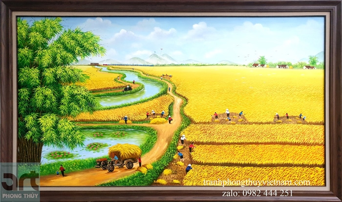 Amia TSD 195 tranh vẽ đồng quê mùa gặt lúa khổ lớn  500 mẫu tranh treo  phòng khách đẹp sang trọng  hiện đại
